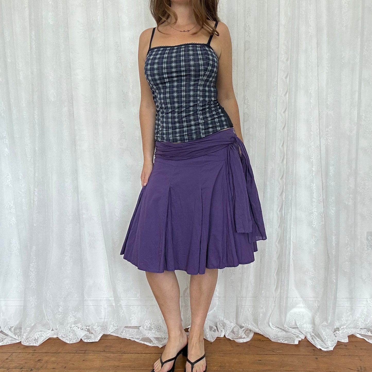 vintage 00s purple pleated midi skirt