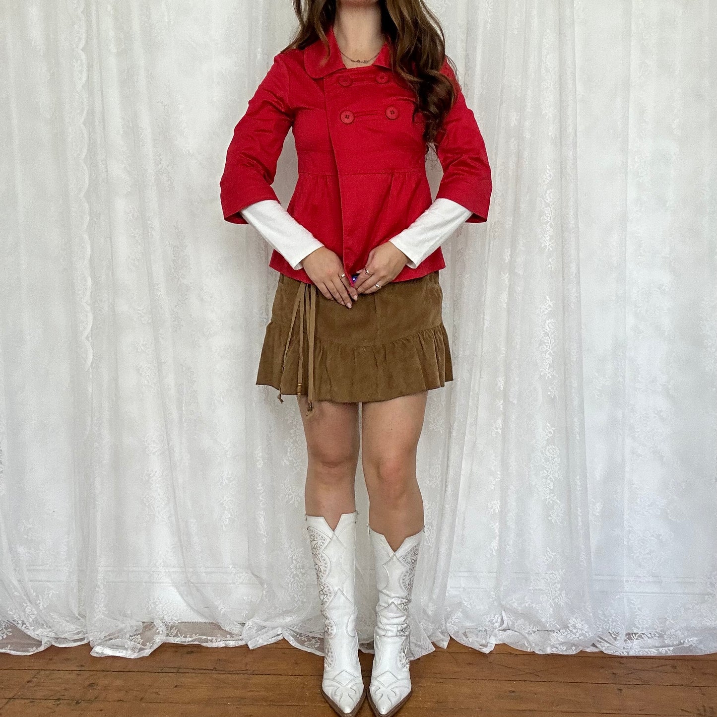 vintage 00s red crop sleeve peacoat