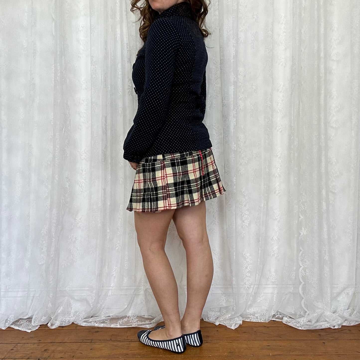 vintage 00s navy polka dot peacoat blazer