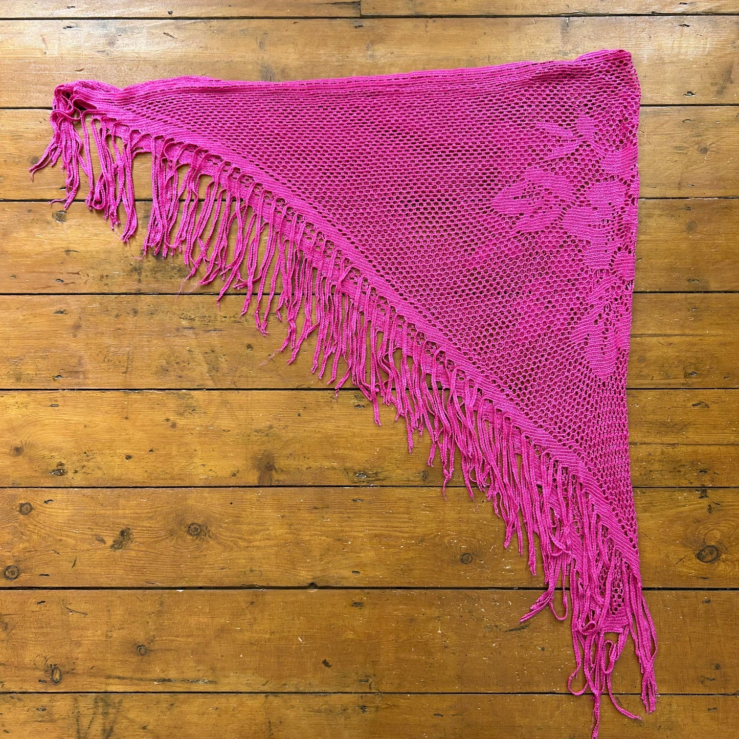 vintage 00s pink crochet tassel wrap skirt / shawl