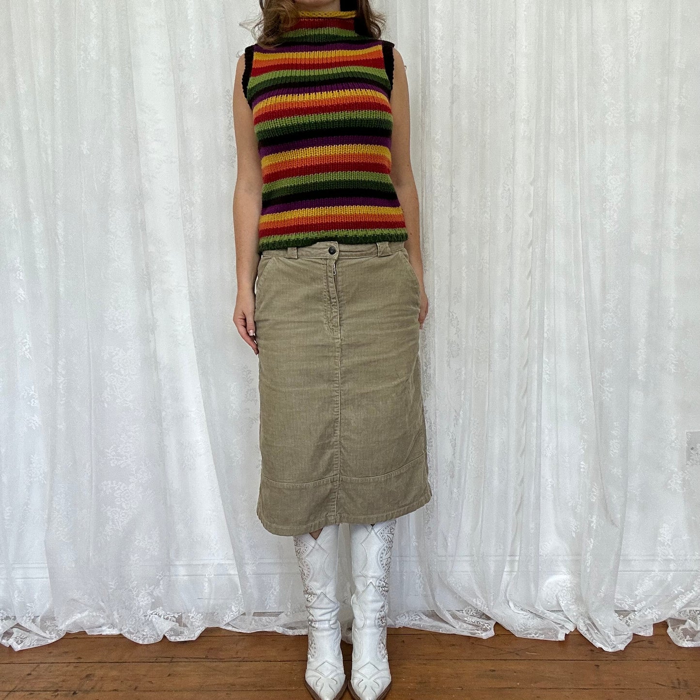 vintage 00s beige cord midi skirt