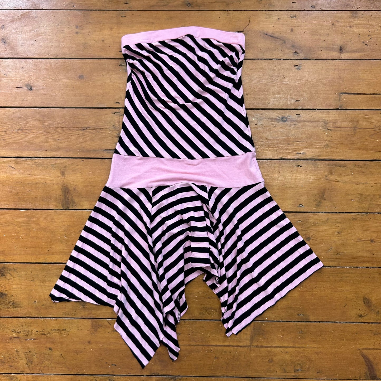vintage 00s black and pink striped mini dress