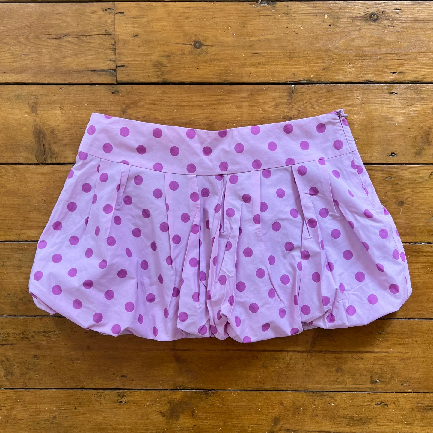 vintage 00s pink and purple polka dot bubble mini skirt
