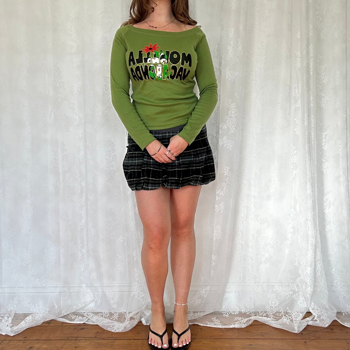 vintage 00s khaki graphic long sleeve top