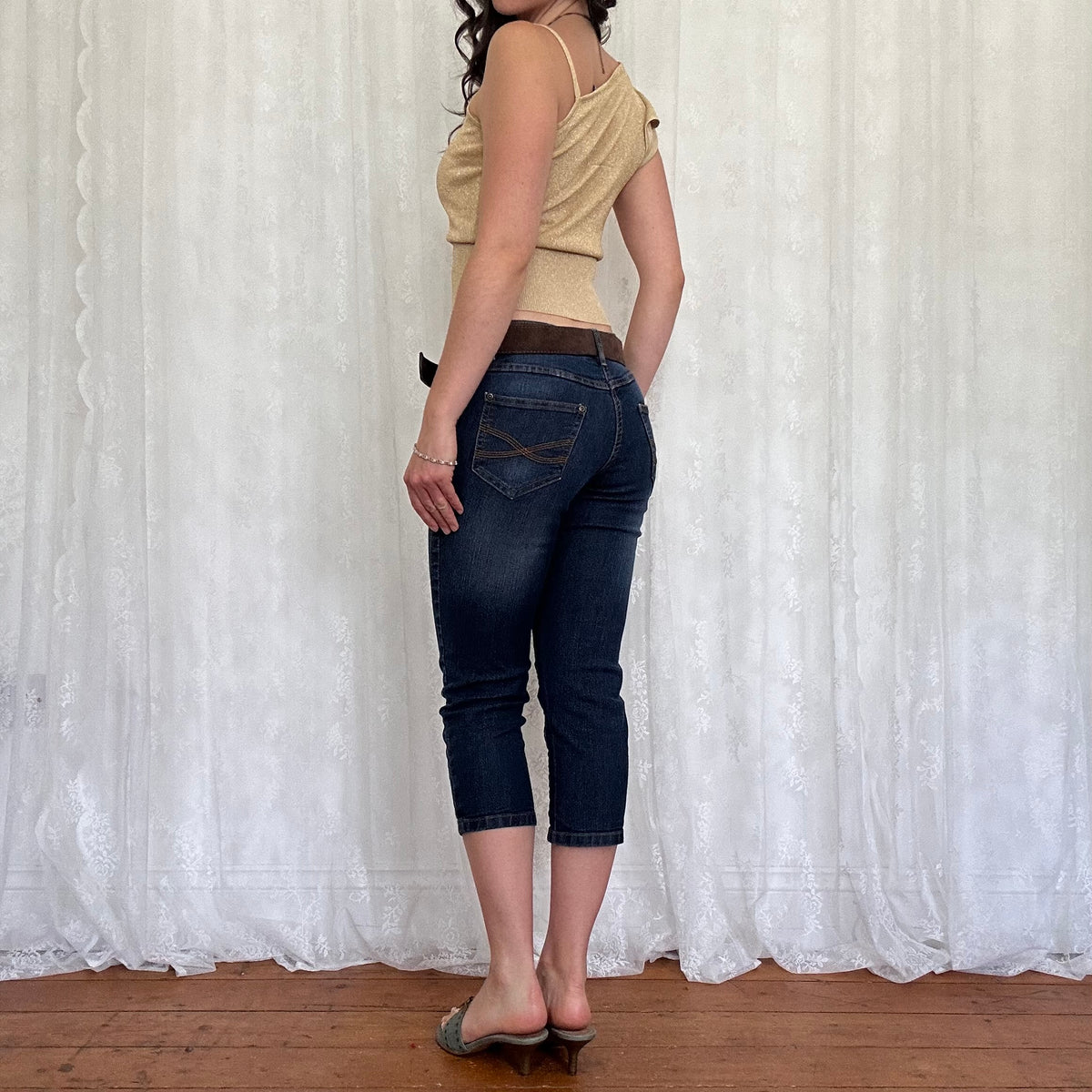 vintage 00s gold metallic knit one shoulder top