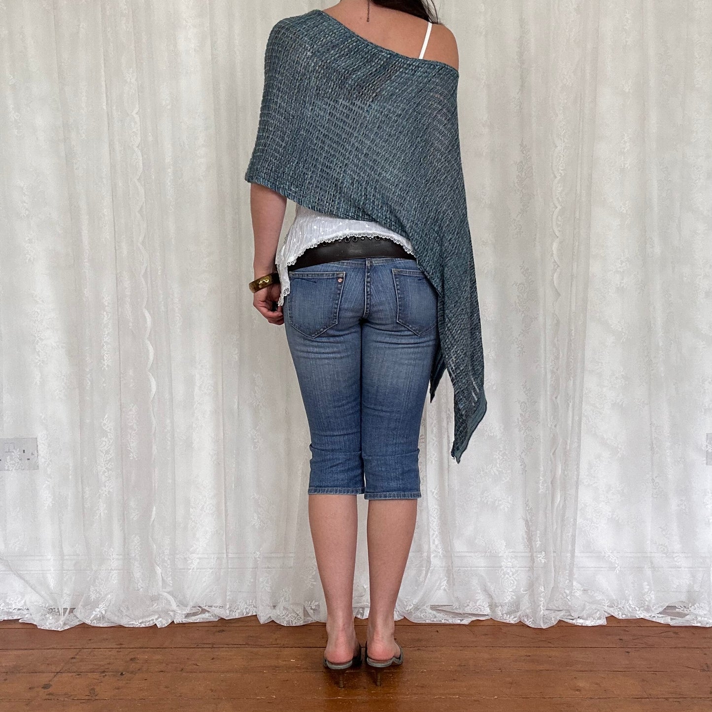 vintage 00s blue asymmetrical poncho