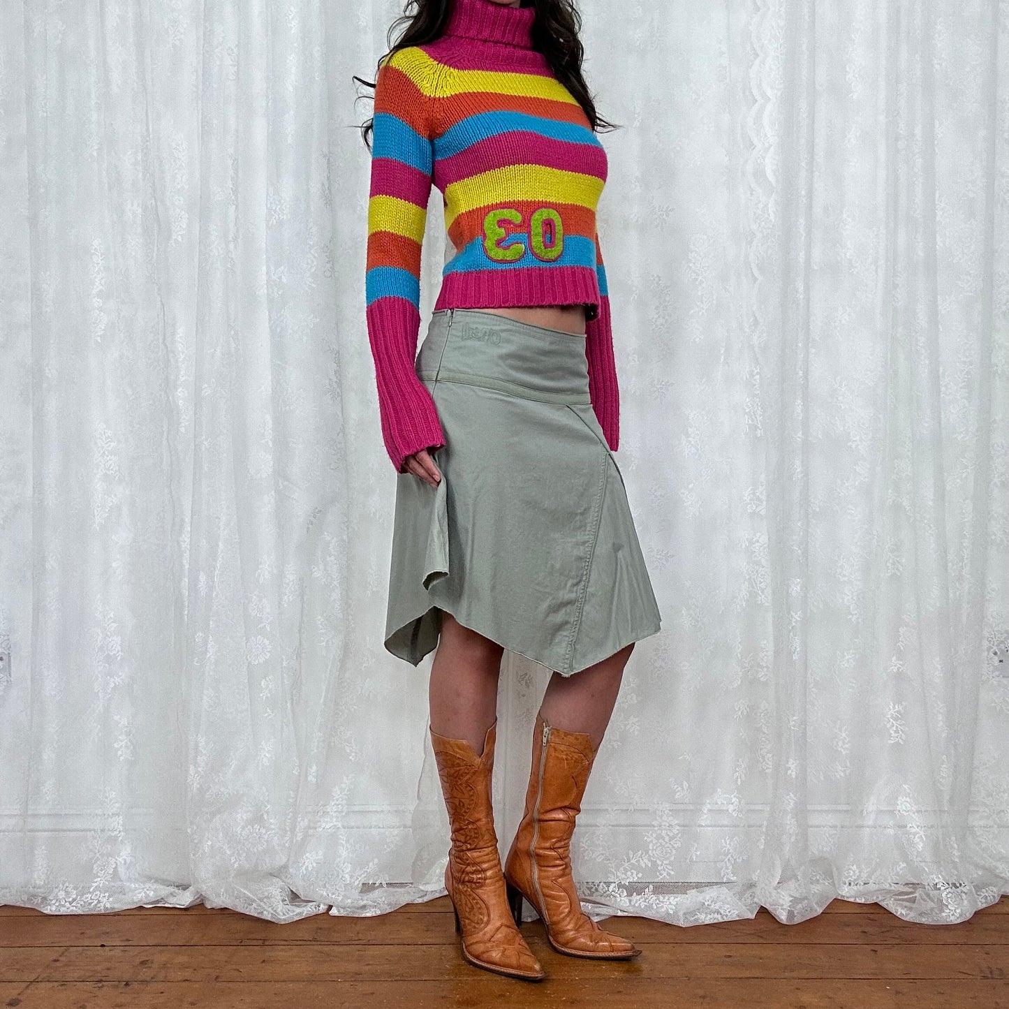 vintage 00s rainbow striped turtleneck jumper