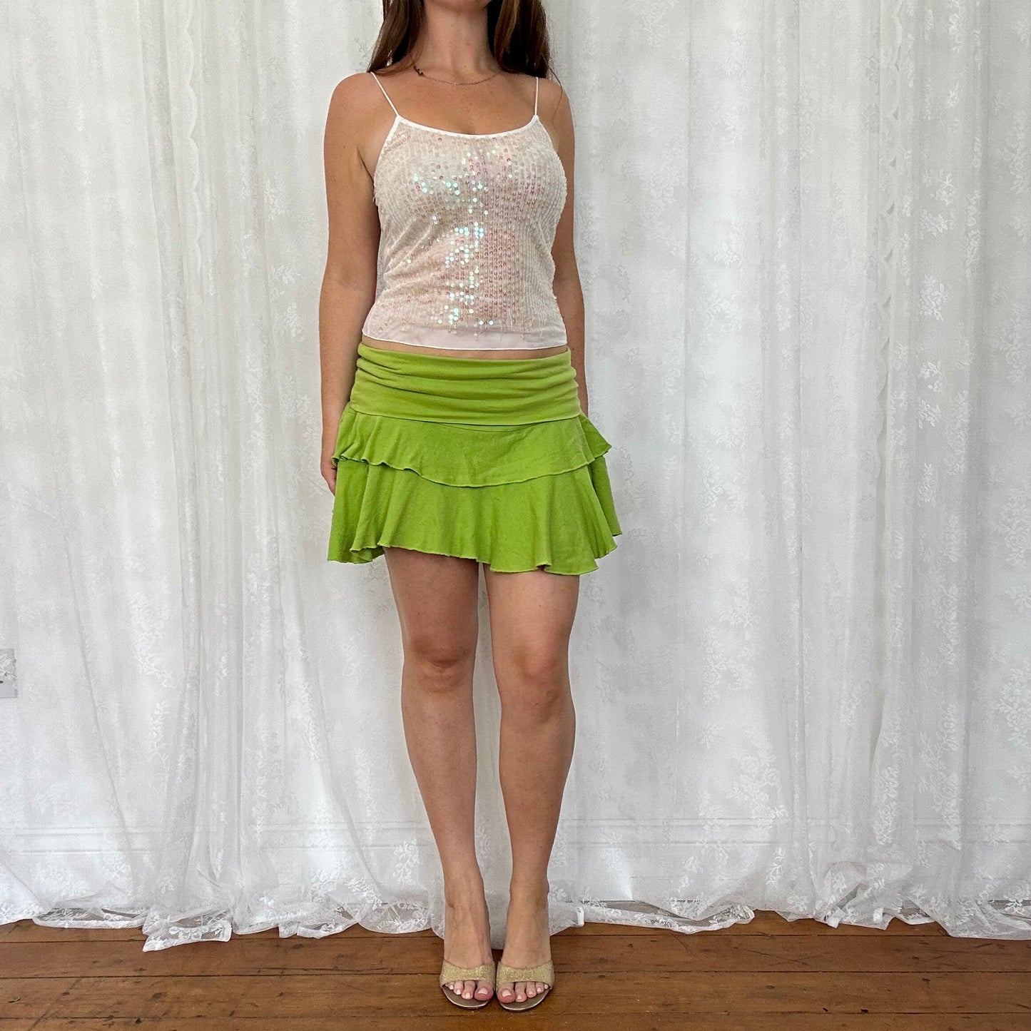 vintage 00s mesh iridescent sequin cami top