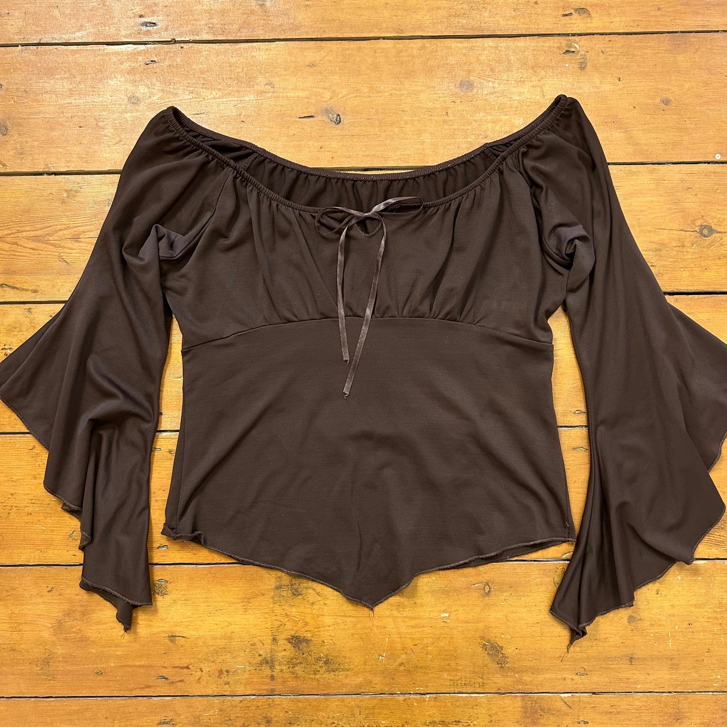vintage 00s brown flared sleeve milkmaid top