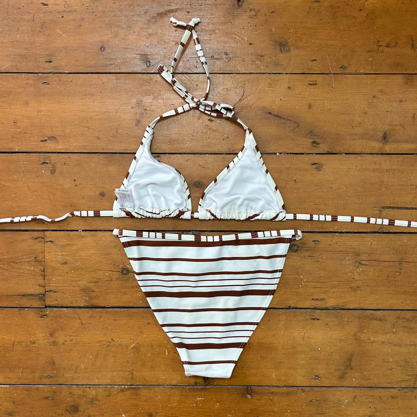 vintage 00s brown and white striped bikini