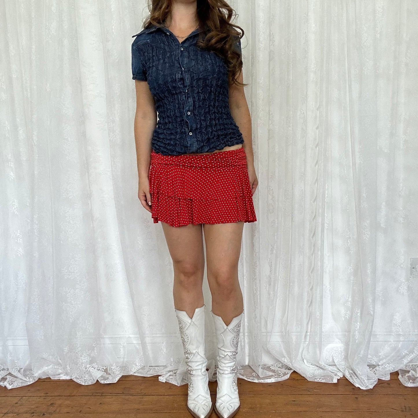 vintage 00s red polka dot mini rara skirt