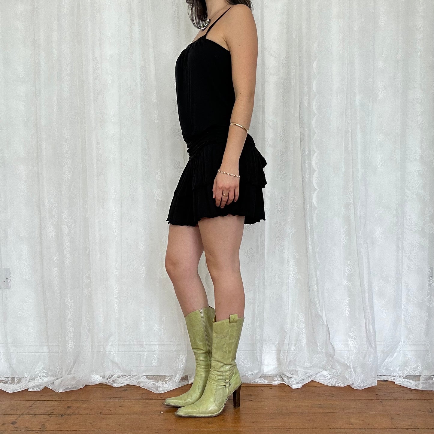 vintage 00s black mini rara dress with diamanté details