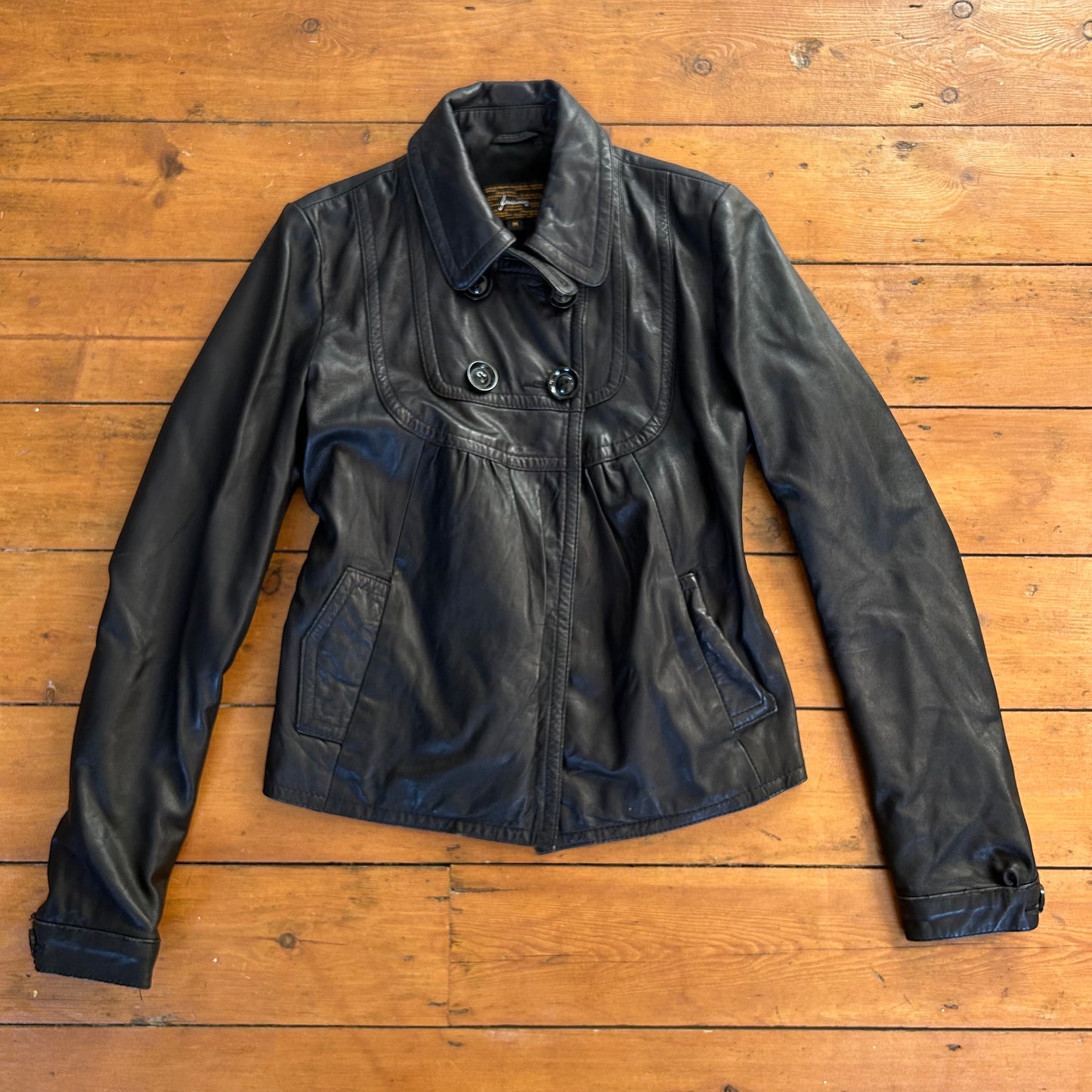 vintage 00s black leather peacoat