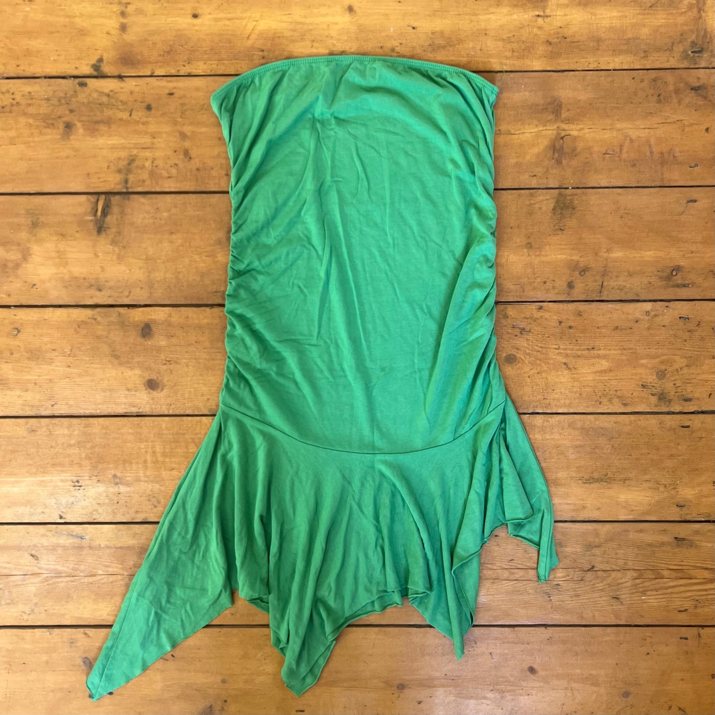 vintage 00s green fairy hem strapless mini dress