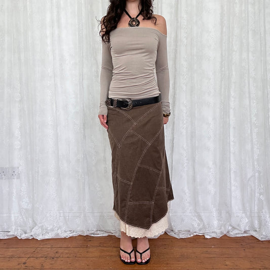 vintage 00s brown long sleeve off shoulder top