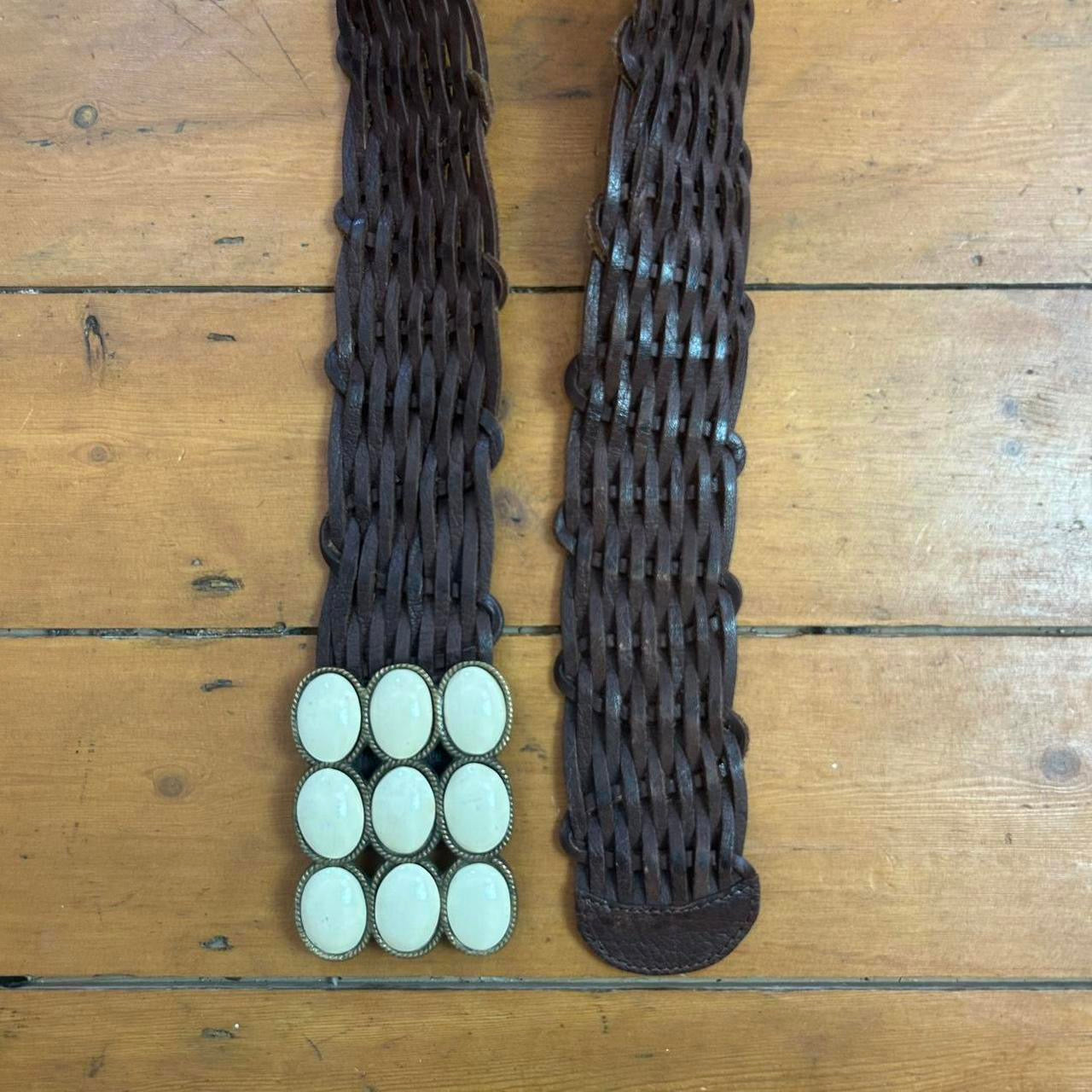 vintage 00s brown braided belt with chunky buckle