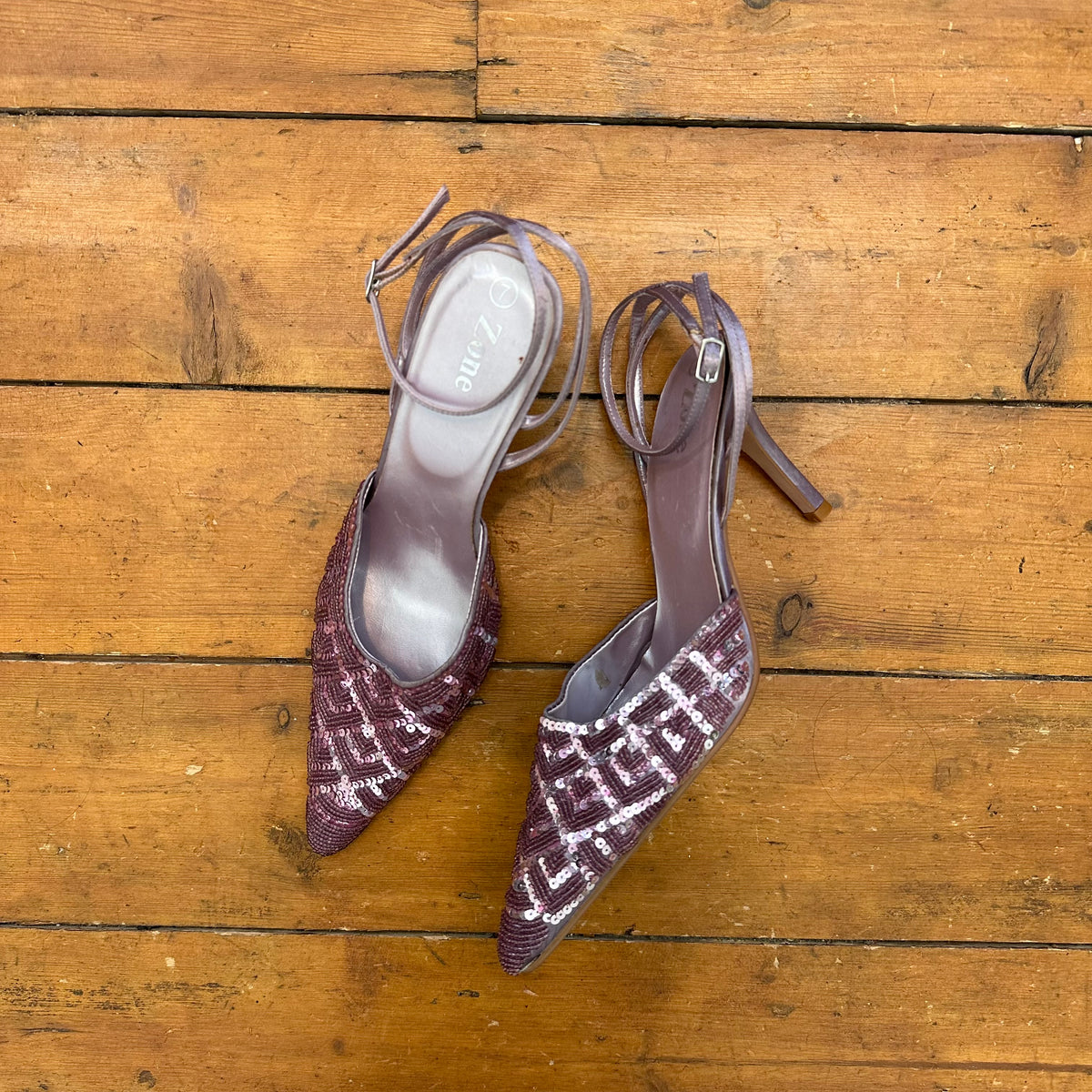 vintage 00s lilac sequin heels