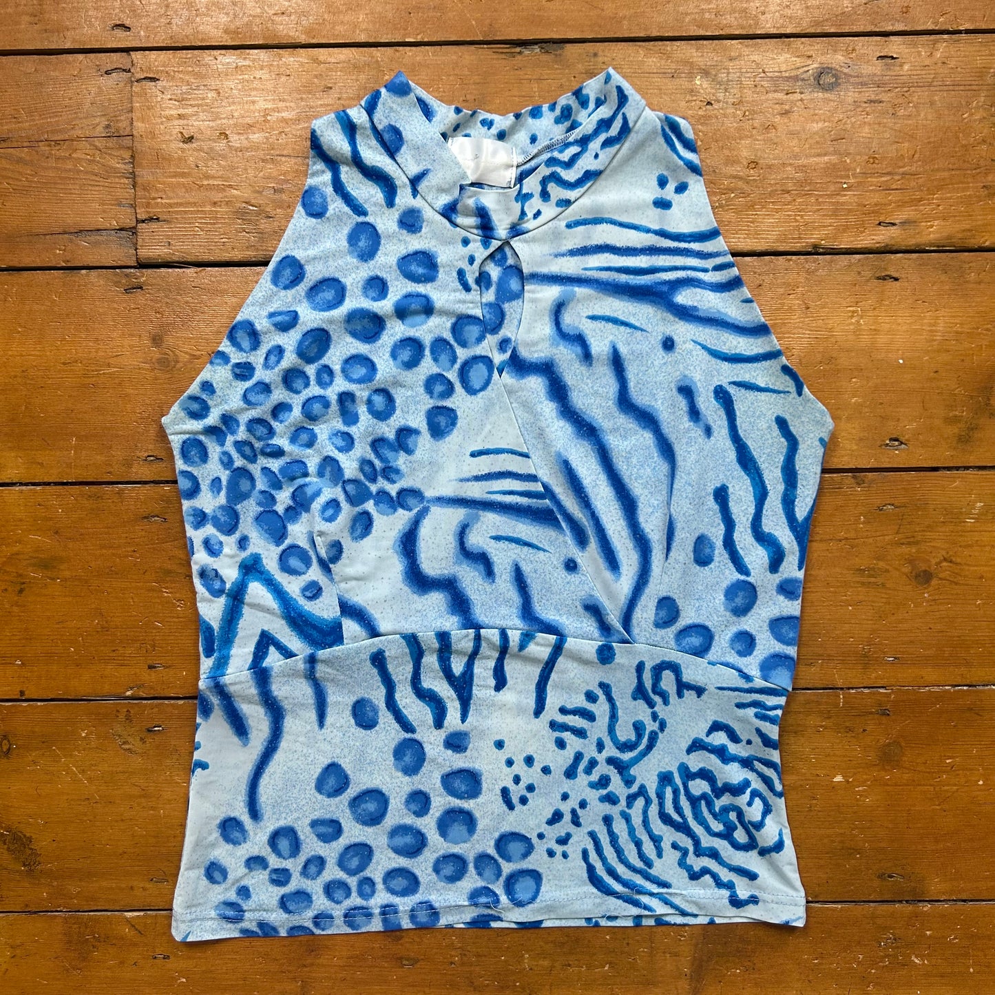 vintage 00s blue animal print keyhole top