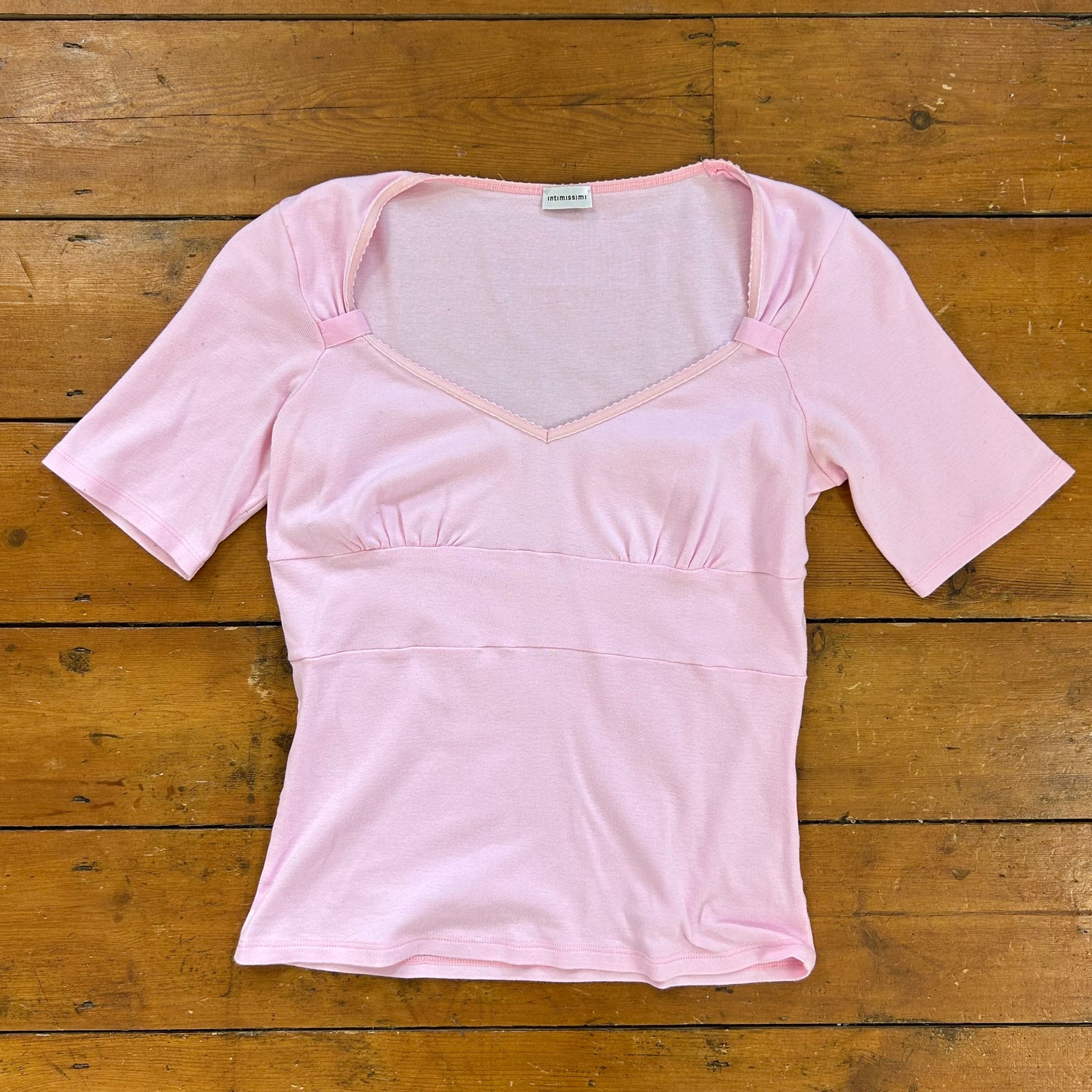 vintage 00s baby pink sweetheart neckline top