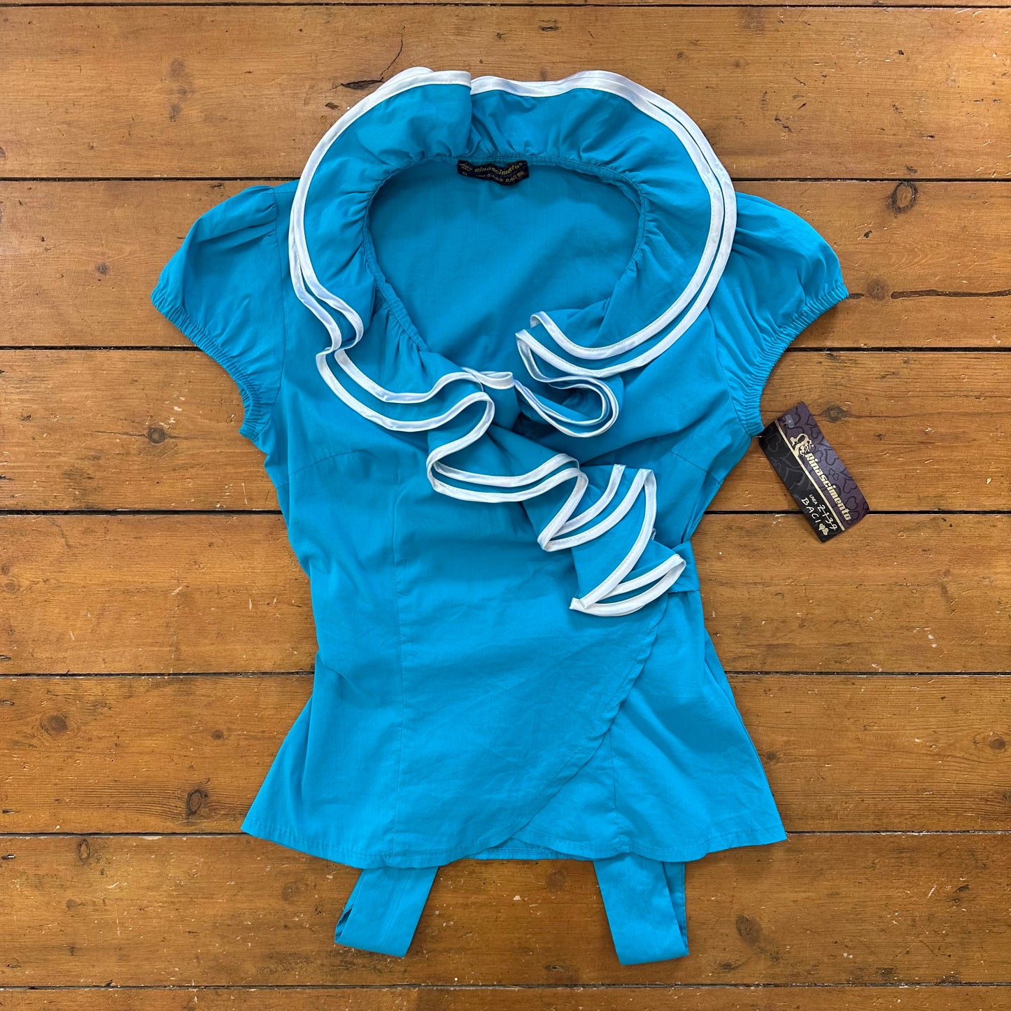 vintage 00s bright blue wrap shirt