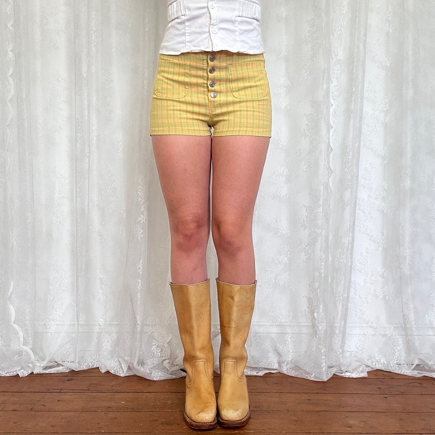 vintage 00s checkered button up micro shorts