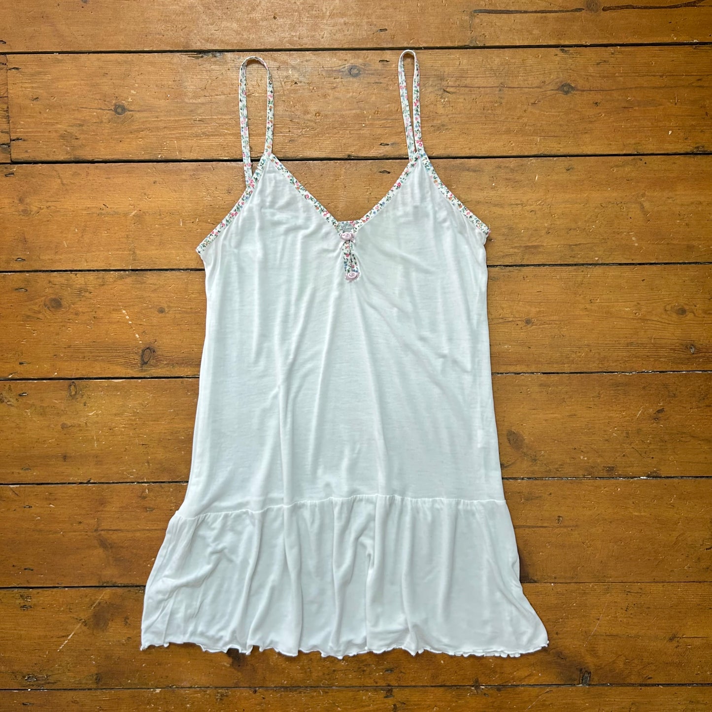 vintage 00s white longline floral trim cami dress