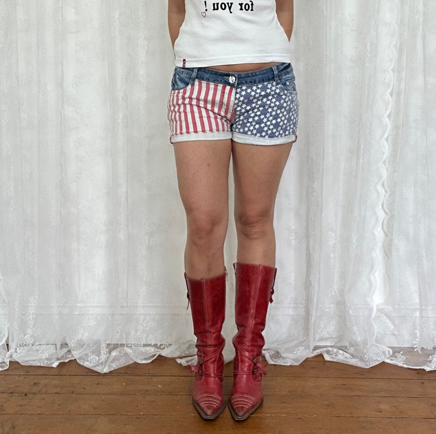 vintage 00s american flag denim shorts