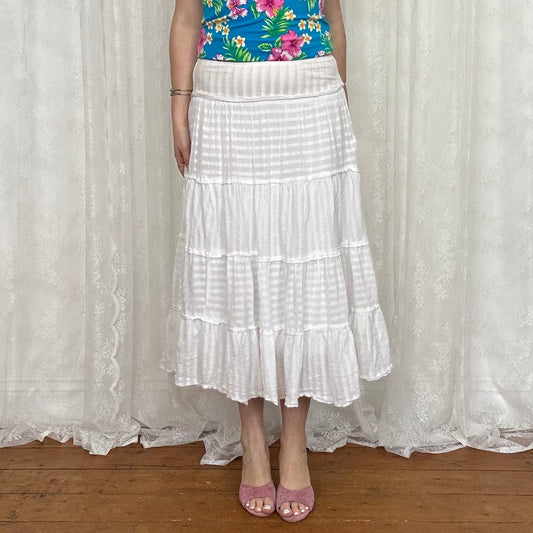 vintage 00s white striped tiered midi skirt