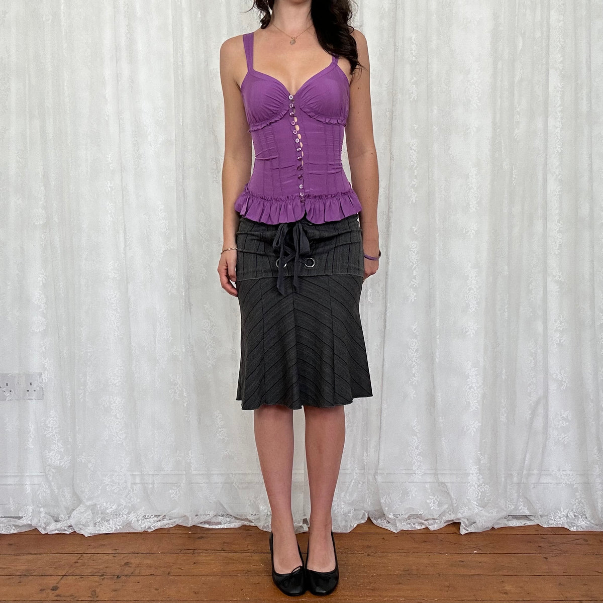 vintage 00s magenta silk button up cami