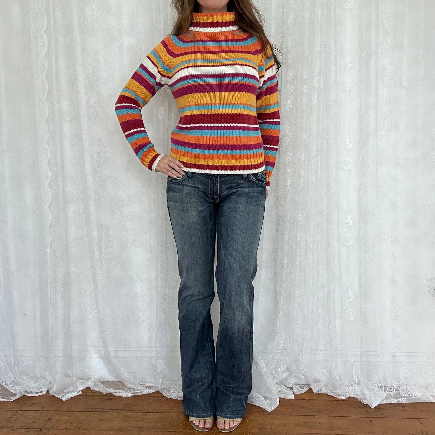 vintage 00s multicolour striped knitted jumper