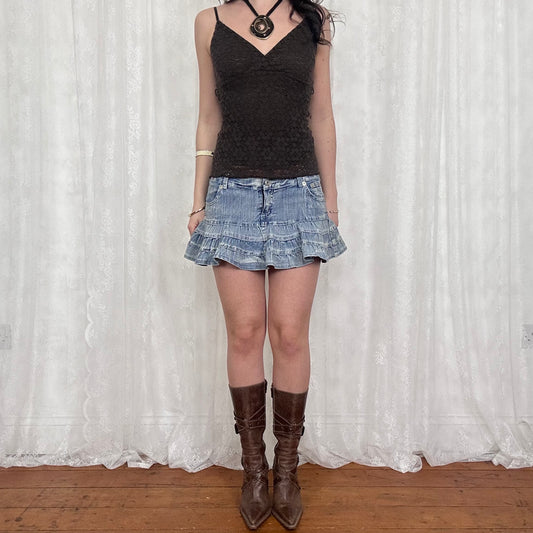 vintage 00s brown crochet style cami