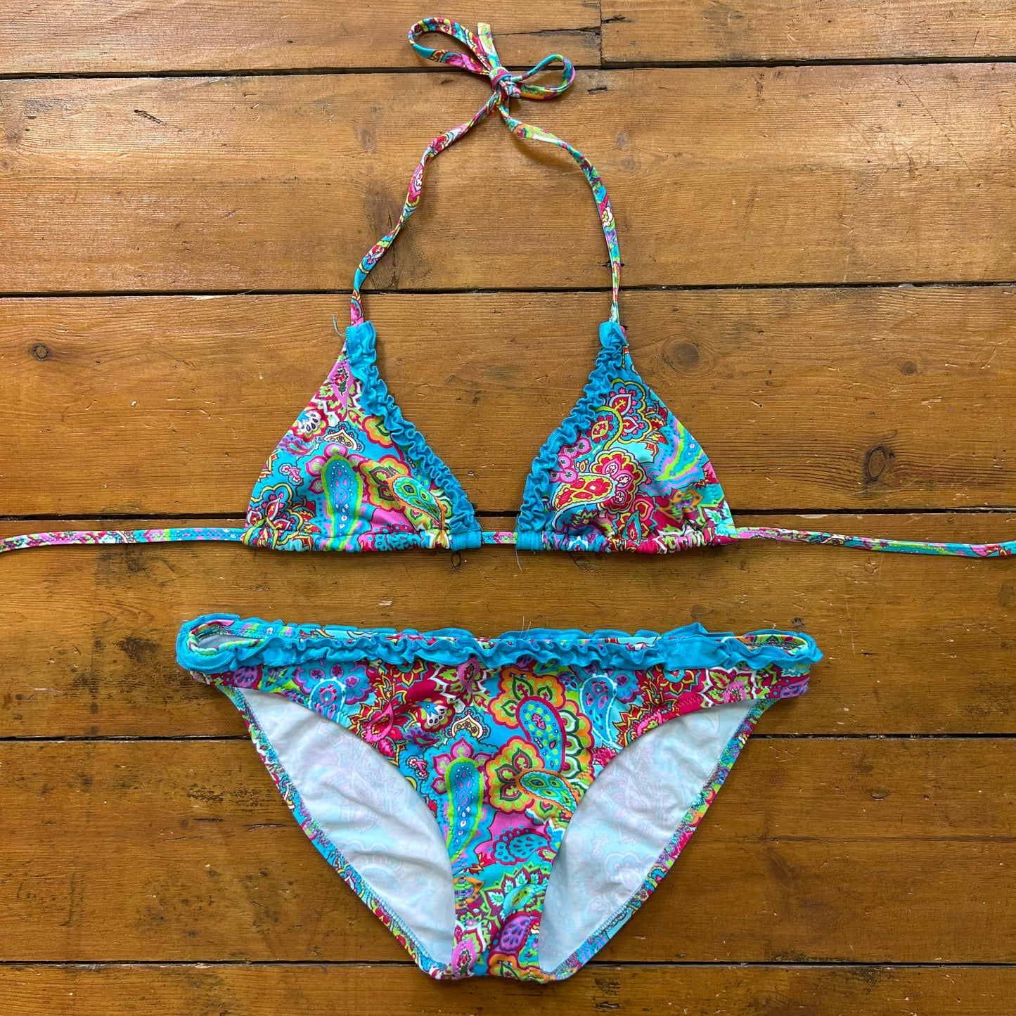 vintage 00s blue paisley bikini set