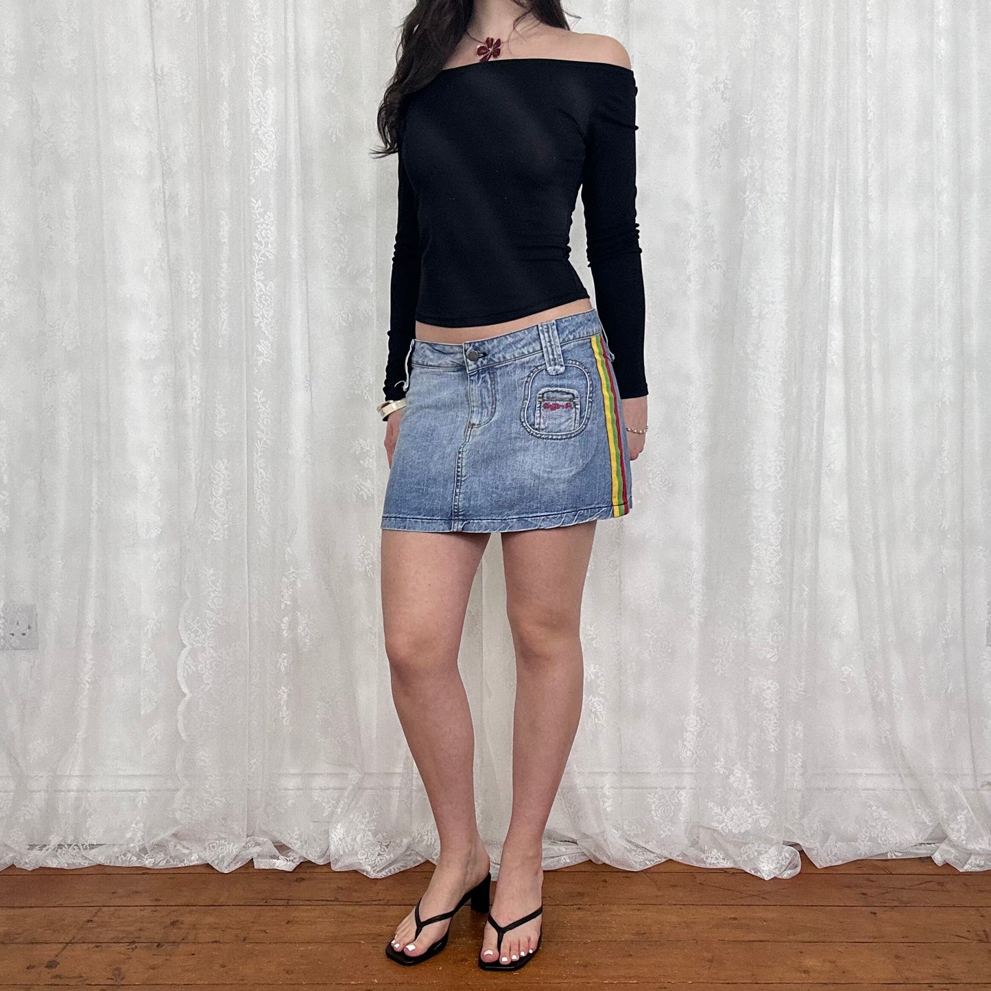 vintage 00s black shimmery off shoulder top
