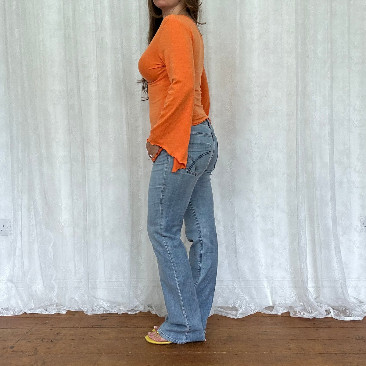 vintage 00s orange long sleeve boho style top