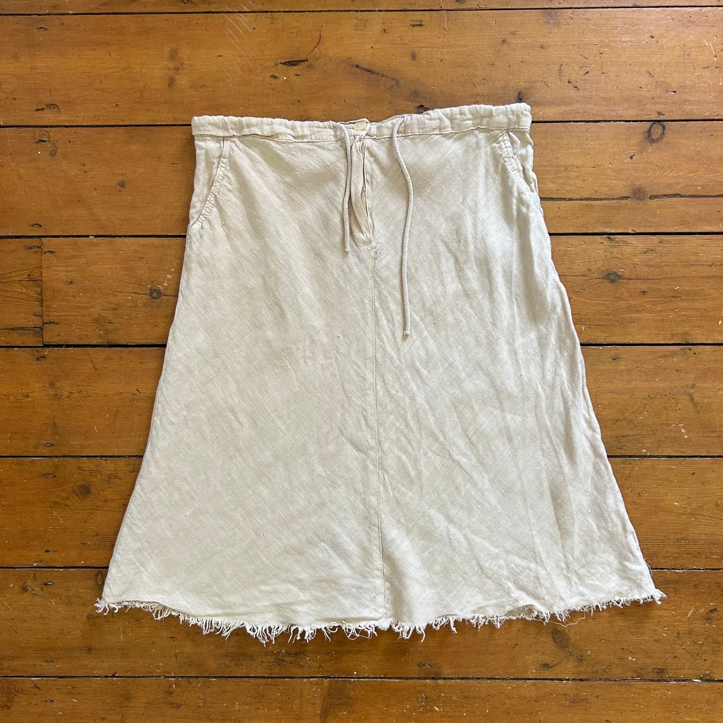 vintage 00s beige linen midi skirt
