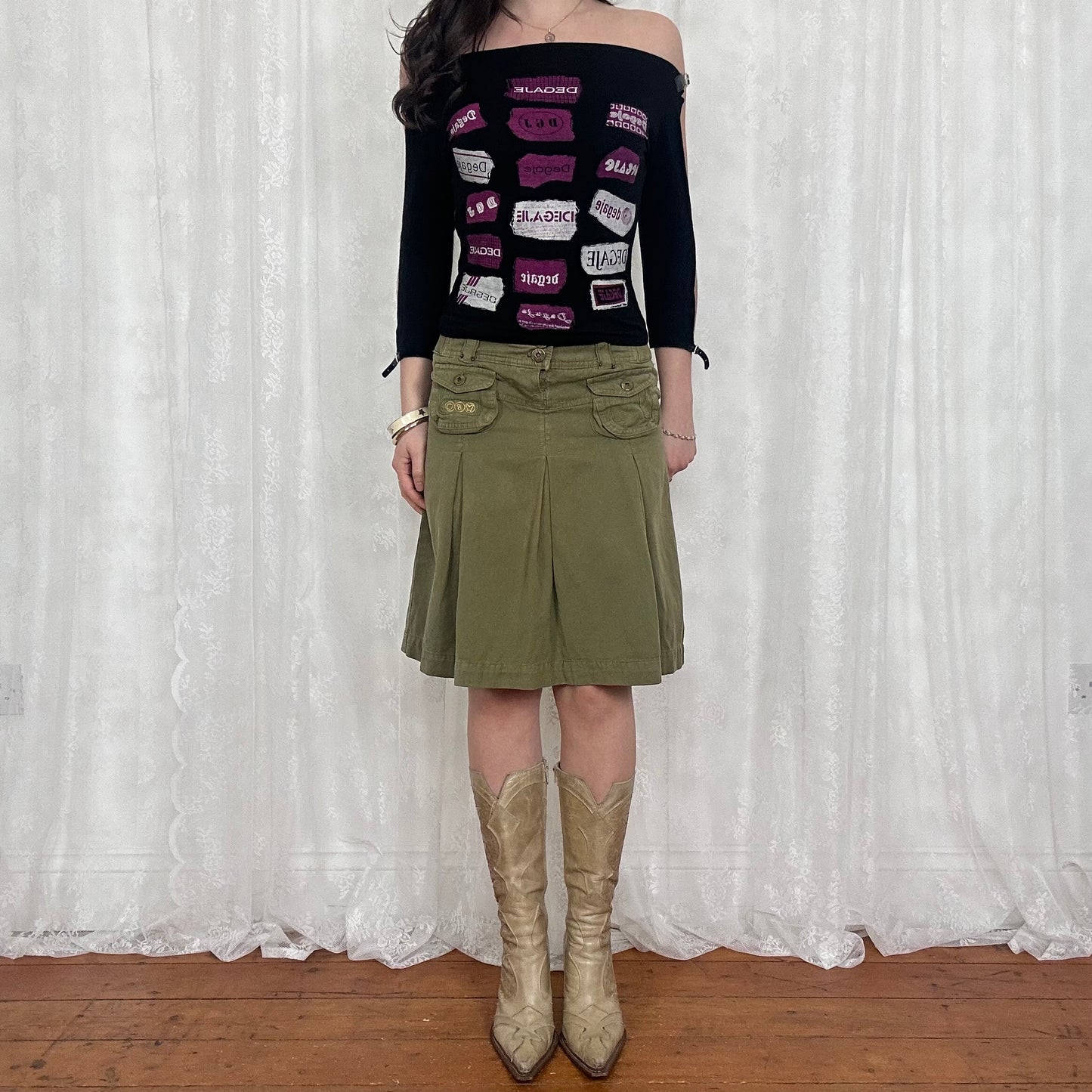 vintage 00s black graphic buckle top