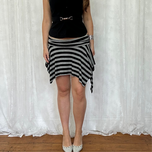 vintage 00s pimkie black and grey stripey asymmetrical mini skirt