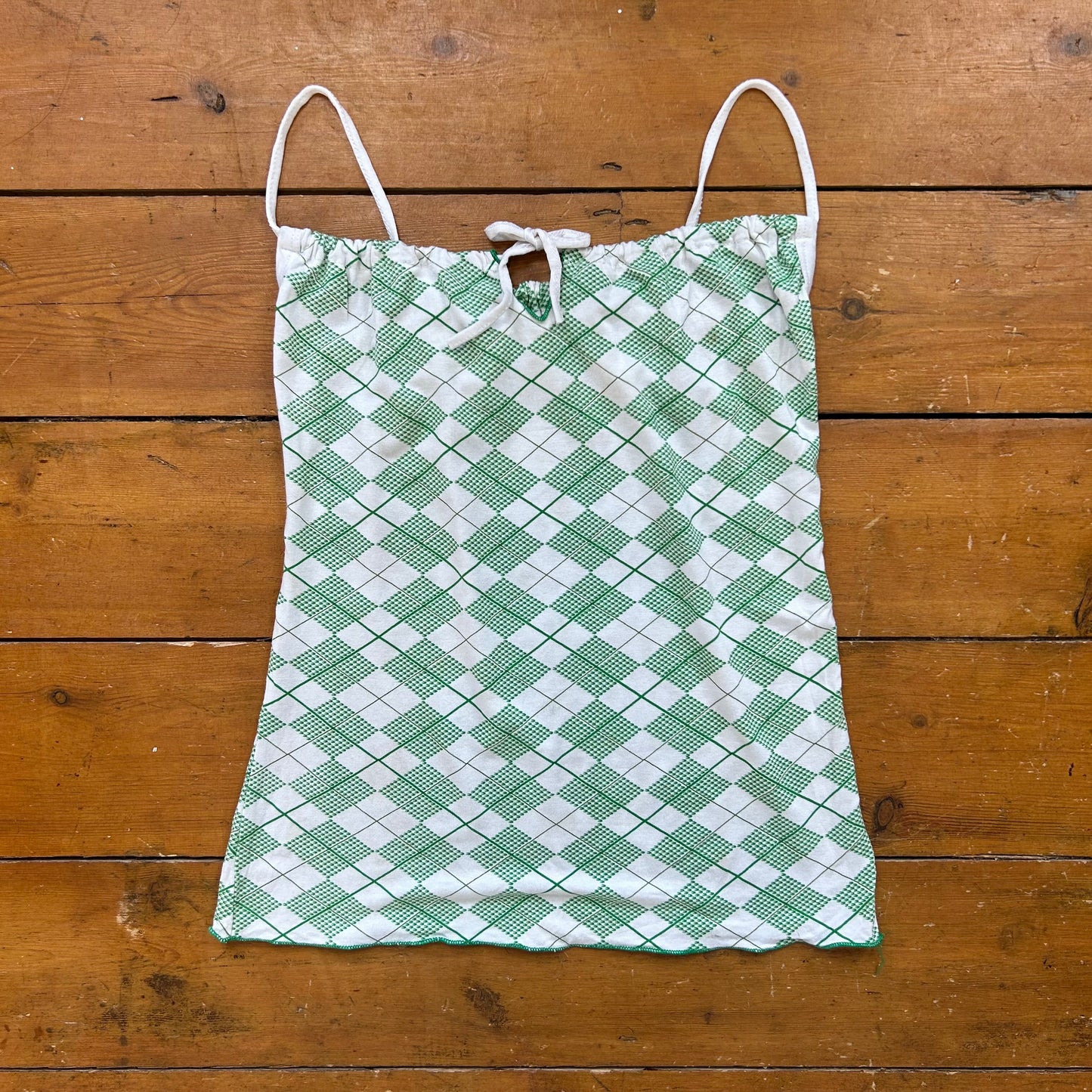 vintage 00s green argyle tie front cami
