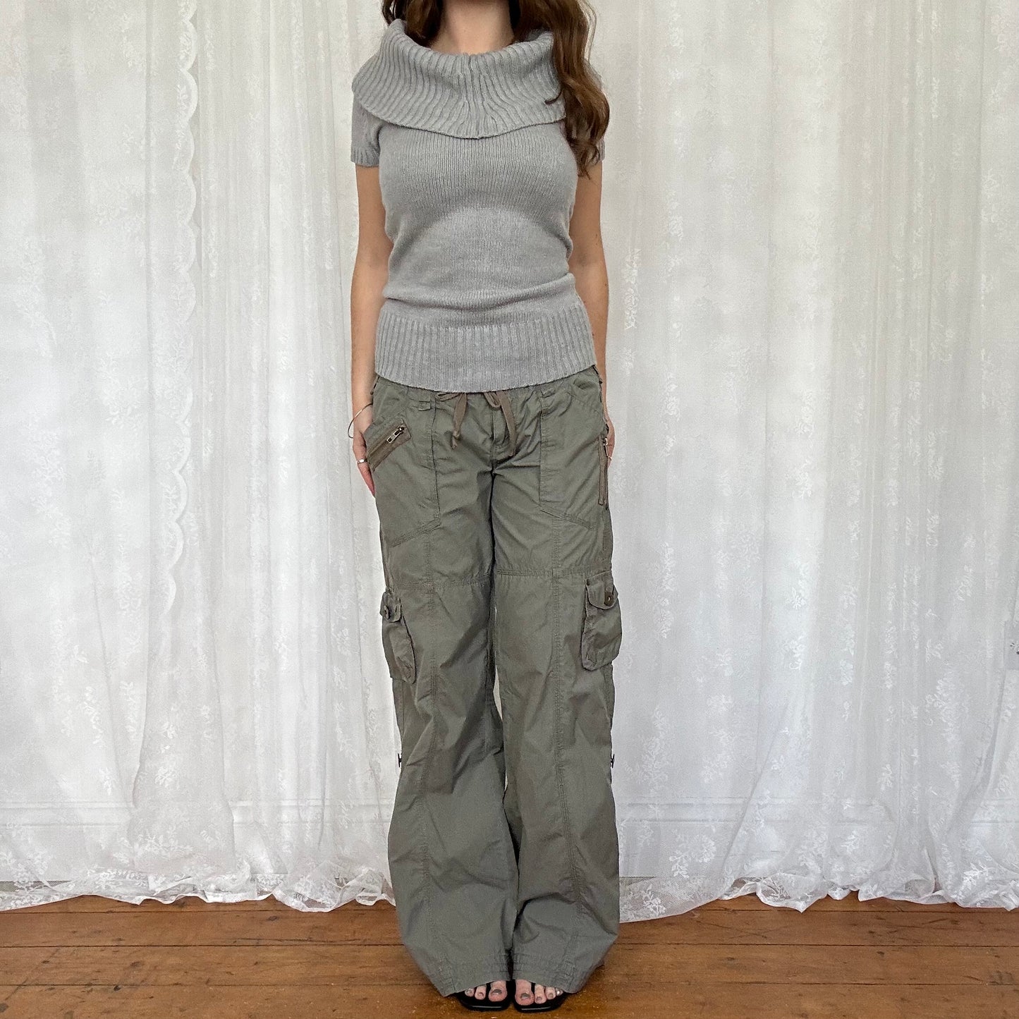 vintage 00s grey off shoulder knit jumper