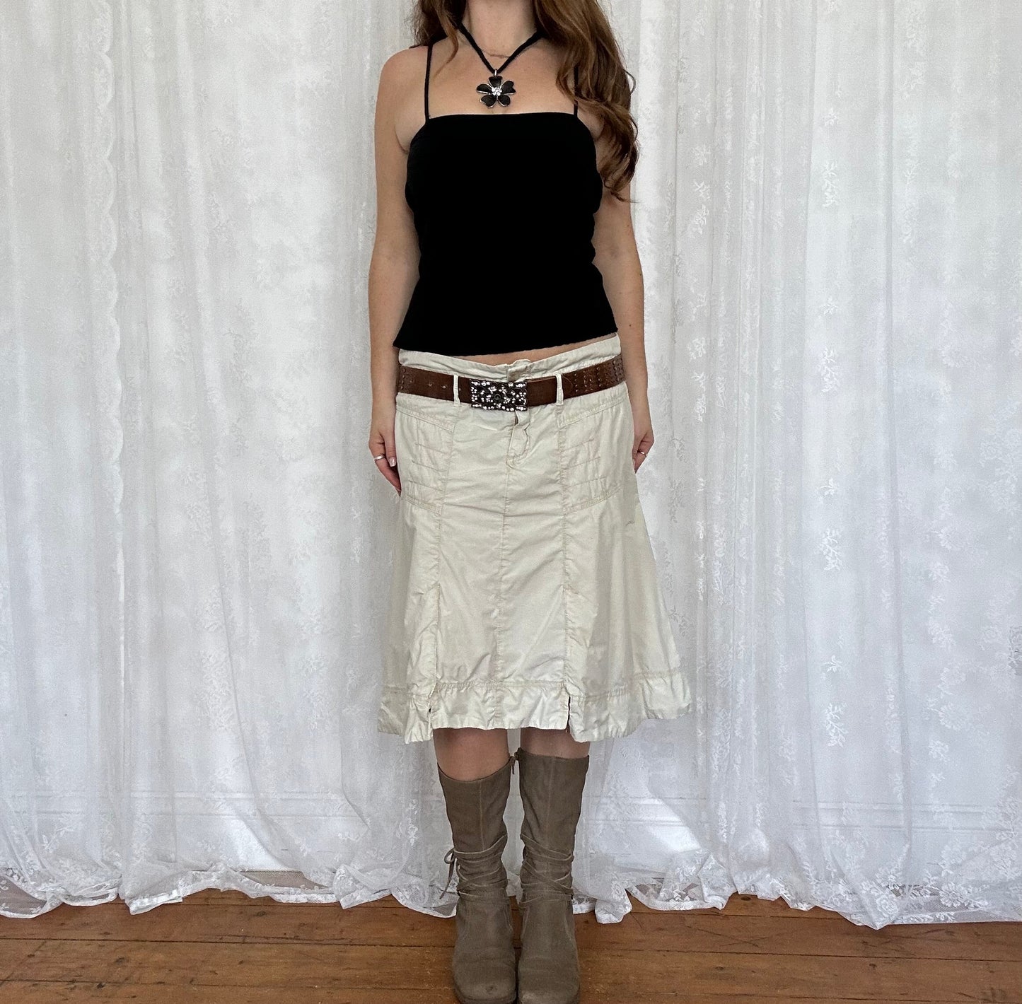 vintage 00s black square neck tie back cami