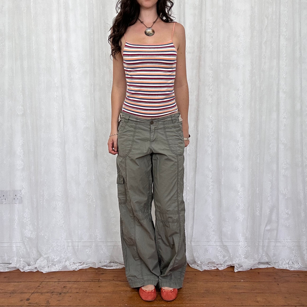 vintage 00s orange and navy striped cami