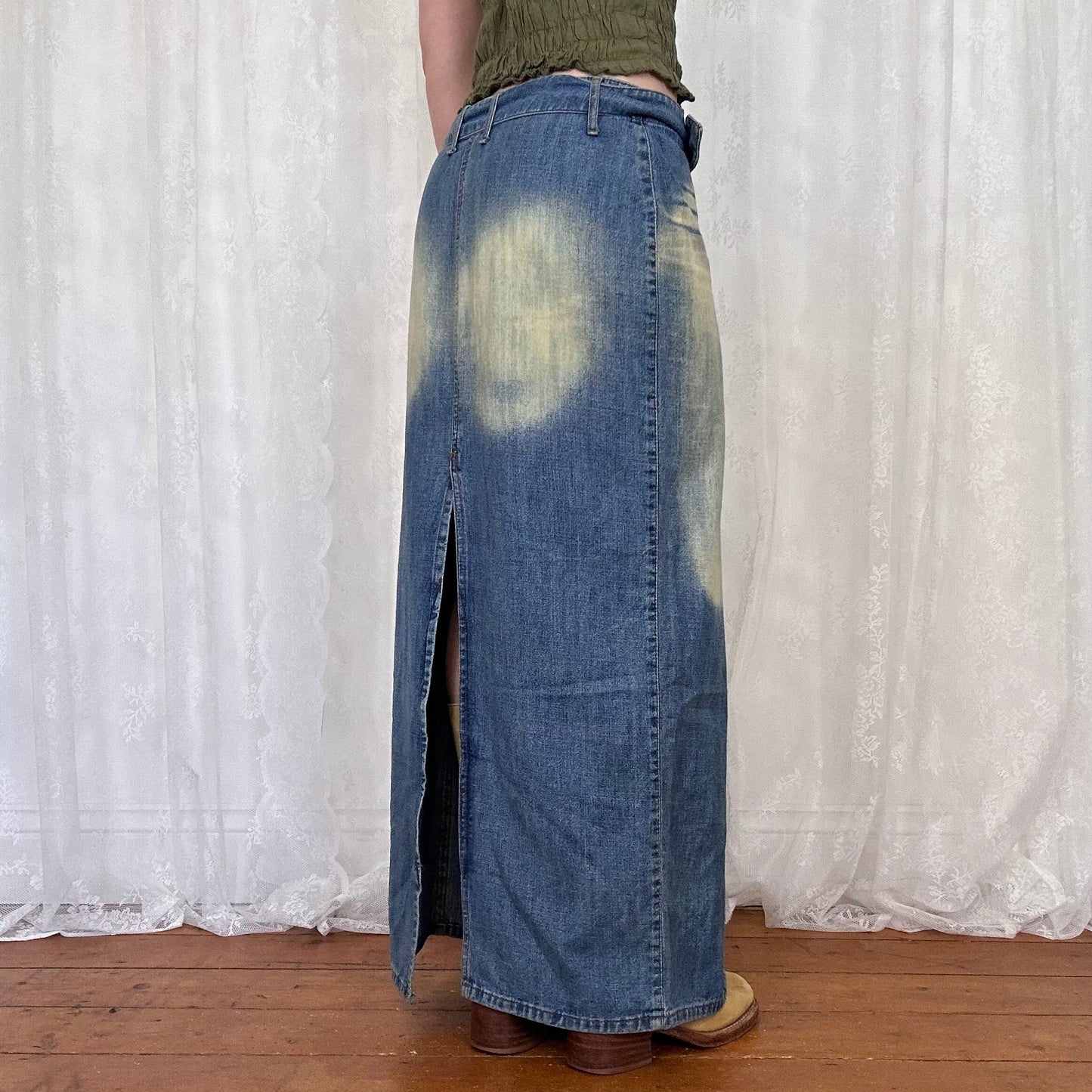 vintage 00s bleached split denim maxi skirt