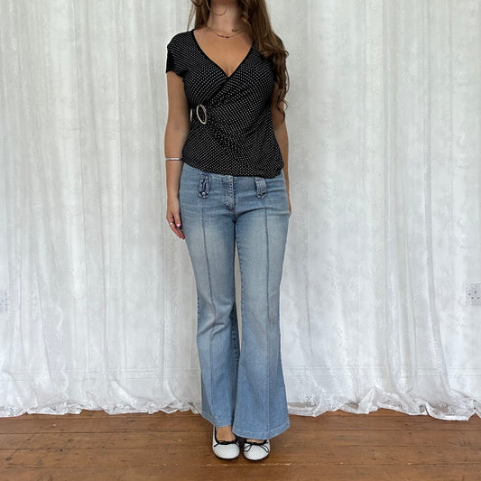 vintage 00s black polka dot lace sleeve top