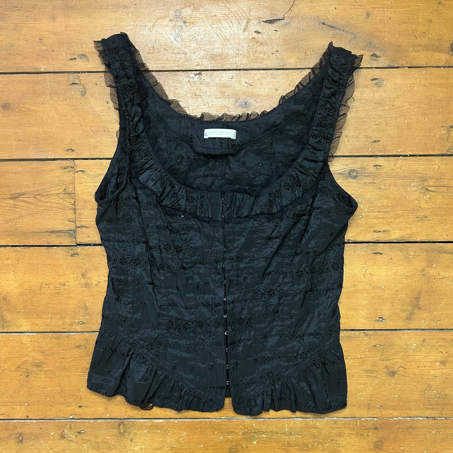 vintage 00s black broderie hook and eye top