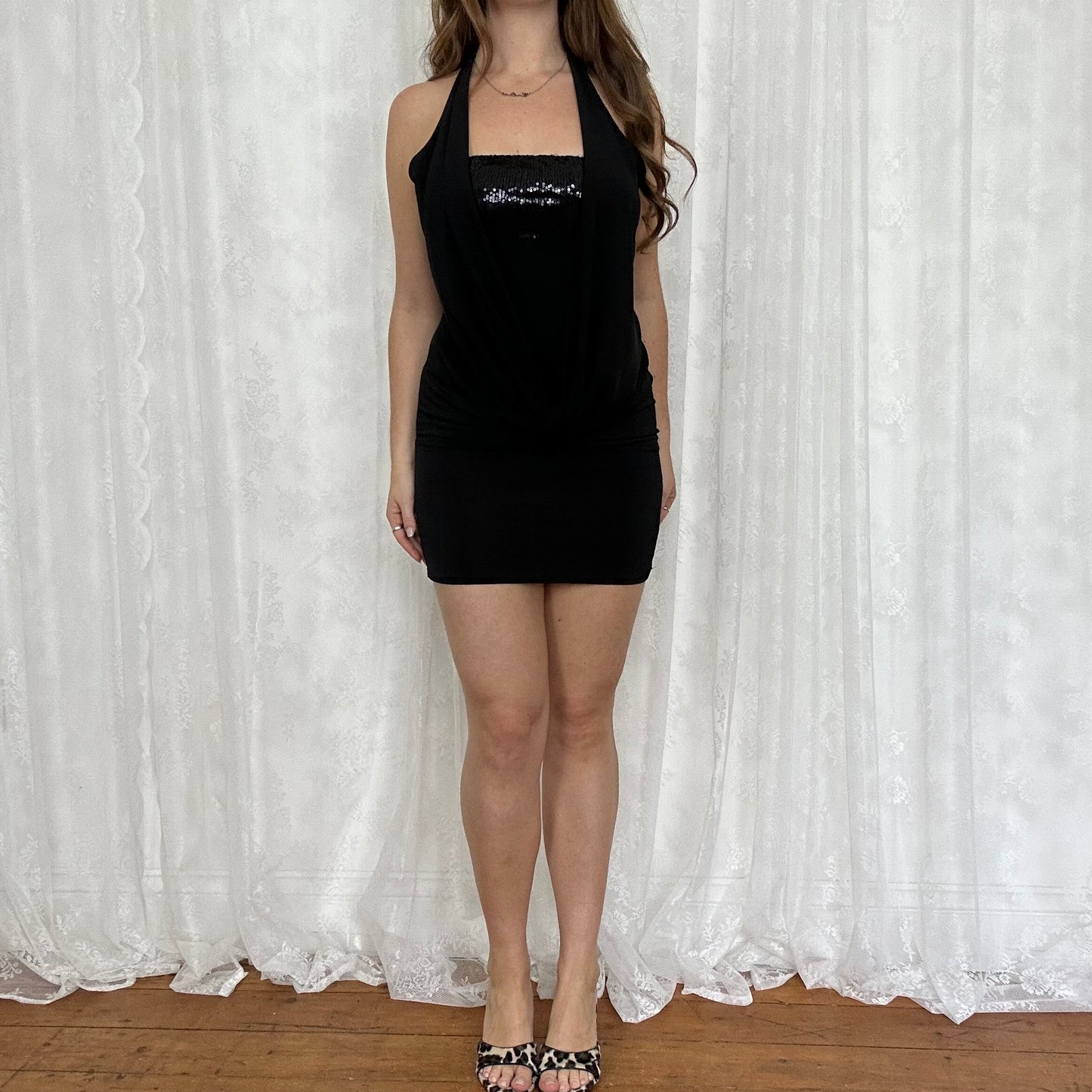 vintage 00s slinky cowl neck club dress