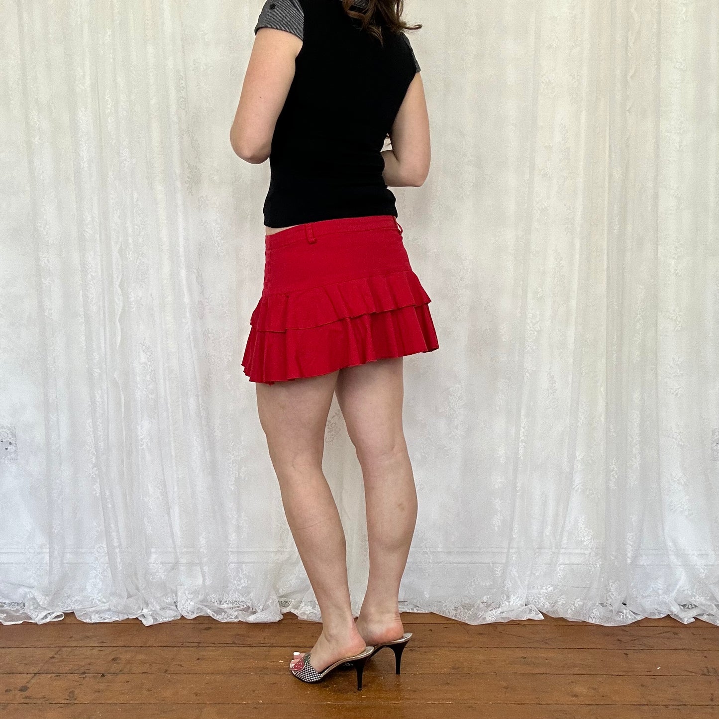 vintage 00s red frill hem mini skirt