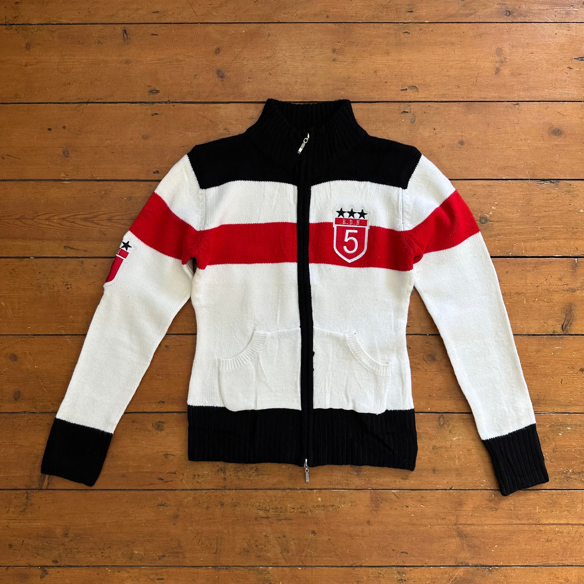 vintage 00s sport style dual zip up knit jumper
