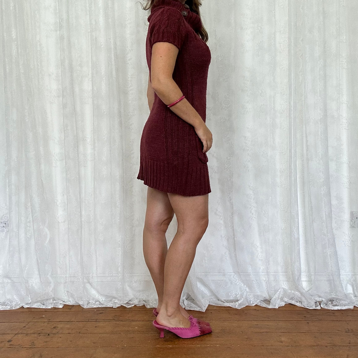 vintage 00s burgundy knitted mini dress