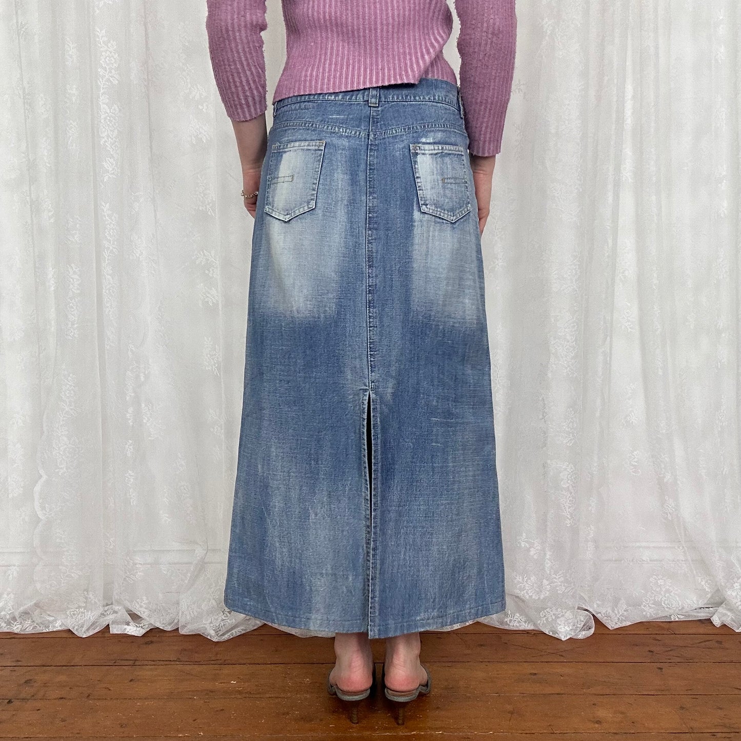 vintage 00s light wash denim maxi skirt