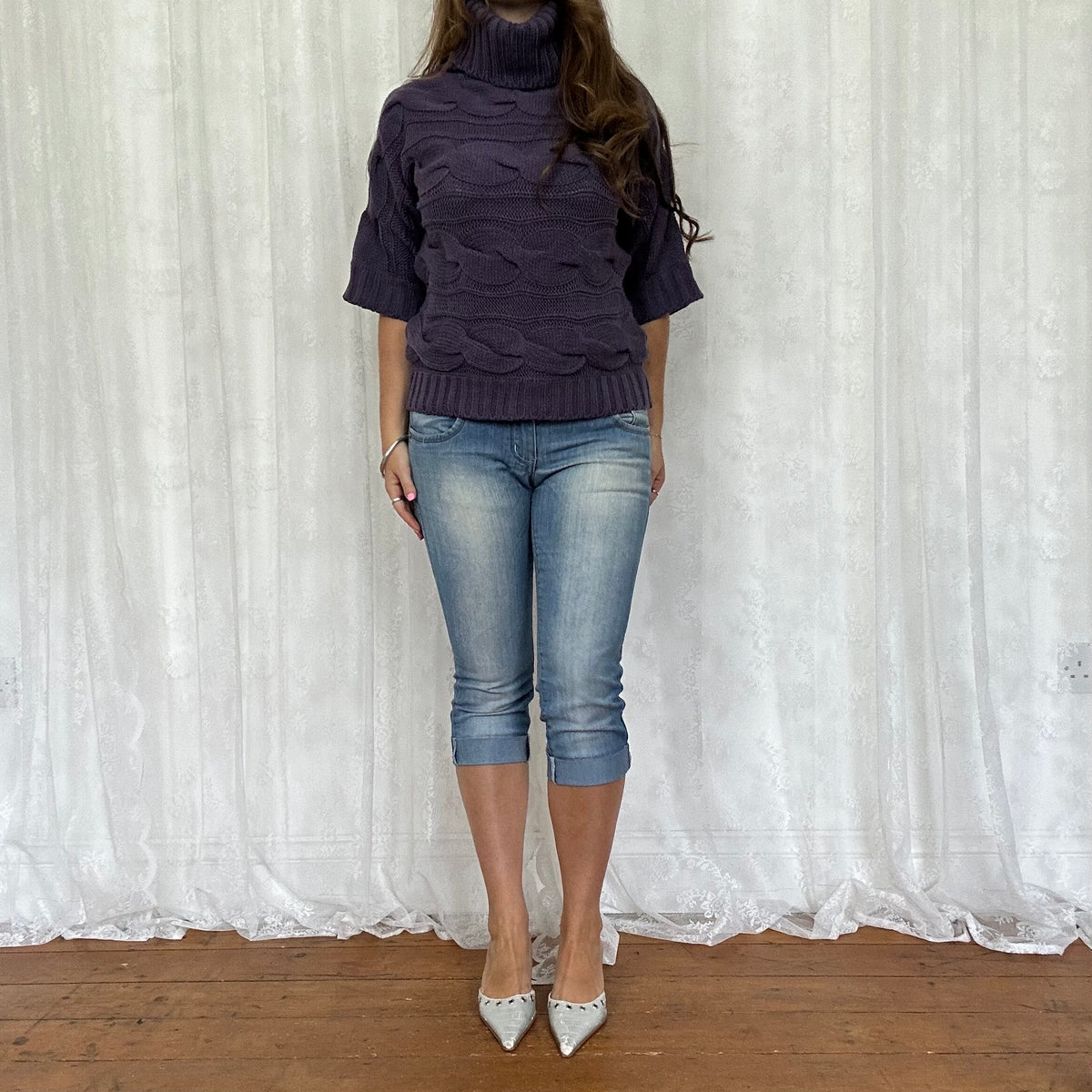 vintage 00s purple short sleeve knitted jumper